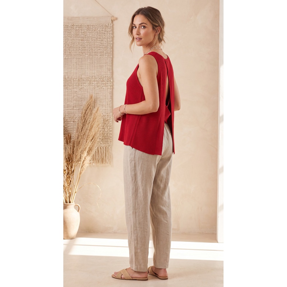 NWT Rachel Roy Open Back Tank Ribbed Sweater Red Minimalist Chic Quiet Luxury L